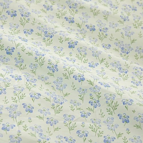 Green Ruffle Comforter Set Full Size Girls Blue Flowers Comforter Fluffy Soft Vintage Floral Bedding Set Cottagecore Botanical Floral Comforter Set with 2 Ruffle Lace Pillowcases for All Seasons