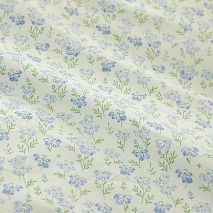Green Ruffle Comforter Set Full Size Girls Blue Flowers Comforter Fluffy Soft Vintage Floral Bedding Set Cottagecore Botanical Floral Comforter Set with 2 Ruffle Lace Pillowcases for All Seasons