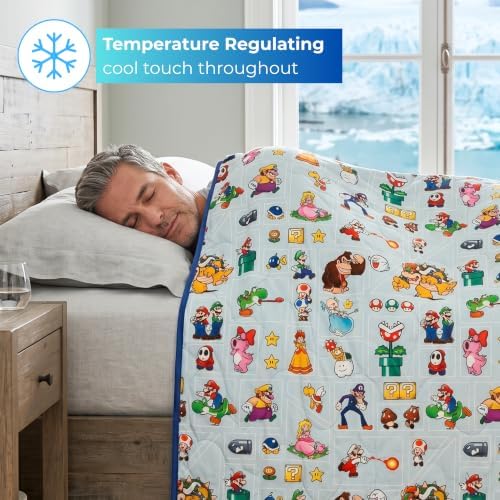 Super Mario Gaming Cooling Throw Blanket, 50 x 70 Inch Versatile Lightweight All-Season Throw, Soft Breathable Cooling Fabric for Couch, Bed & Sofa (Officially Licensed Product) by Franco Calm