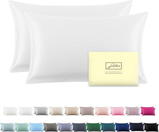 Silk Pillow Cases 2 Pack,Soft Breathable and Sliky Queen Size Pillow Cases Set of 2,Natural Mulberry Silk Pillowcase Set of 2 for Hair and Skin with Hidden Zipper (White,20"X 30",2pcs)