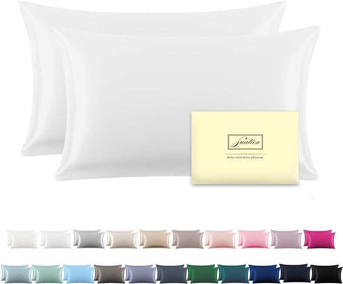 Silk Pillow Cases 2 Pack Soft Breathable and Sliky King Size Pillow Cases Set of 2,Natural Mulberry Silk Pillowcase Set of 2 for Hair and Skin with Hidden Zipper (White,20"X 36",2pcs)