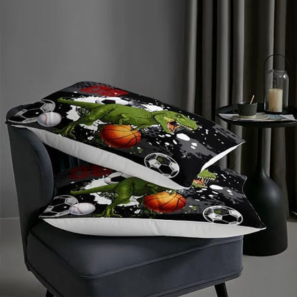 AILONEN Boys Dinosaur Comforter Set Twin Dinosaur Bedding Set,Sport Basketball Soccer Ball Print Comforter Set,3 Pieces Teen Boys Bed in a Bag, 1 Quilt and 2 Pillowcases