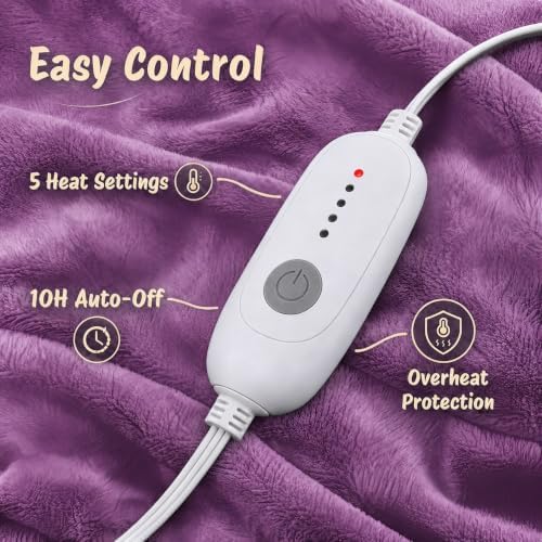 Eydna Electric Heated Blanket Full Size 72"x84",Fast Heating, Soft Plush Microplush for Bed & Couch, 10 Hours Auto Off 5 Heating Levels, Machine Washable, Gifts for Womens & Family-Light Purple