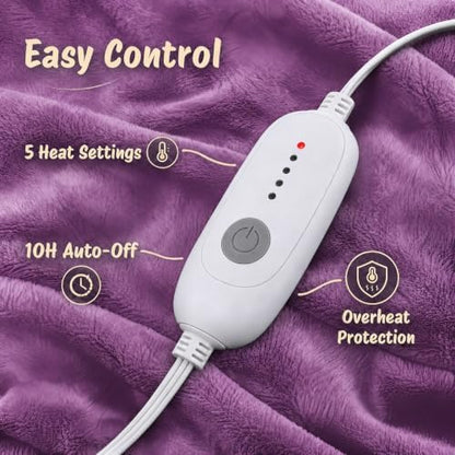 Eydna Electric Heated Blanket Full Size 72"x84",Fast Heating, Soft Plush Microplush for Bed & Couch, 10 Hours Auto Off 5 Heating Levels, Machine Washable, Gifts for Womens & Family-Light Purple
