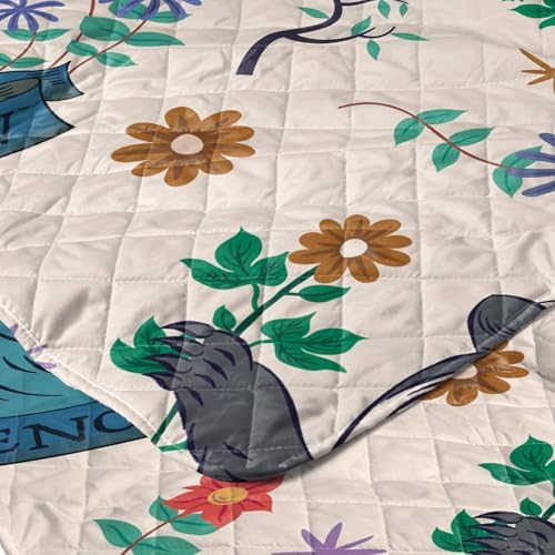 Harry Potter Botanical Crests Full/Queen Quilted Throw Blanket Adults Boys Girls, Soft Lightweight Bedding for Bed, or Couch, 90 x 90 inches