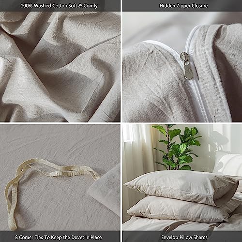 MooMee Duvet Cover Set 100% Washed Cotton Linen Like Oversized King Plus