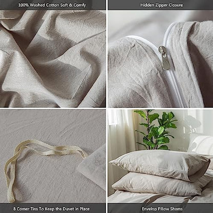 MooMee Duvet Cover Set 100% Washed Cotton Linen Like Oversized King Plus