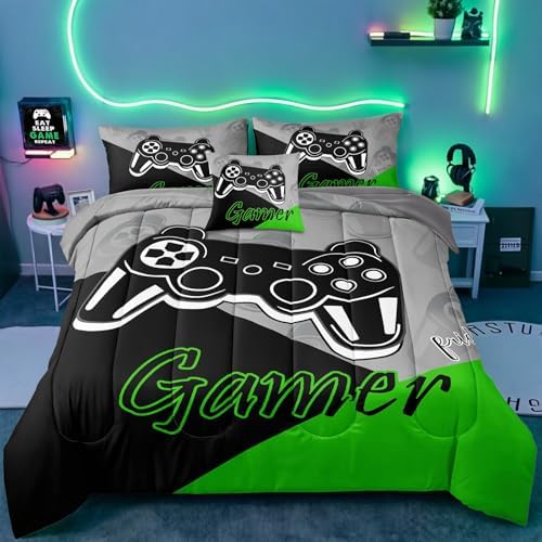 5 Pieces Gaming Bedding Set Twin Size for Boys Gamer Comforter Set for Boys Girls Kids Teens 5 Piece Bed in A Bag Video Game Bedding for Gamer Room Decorative Twin51