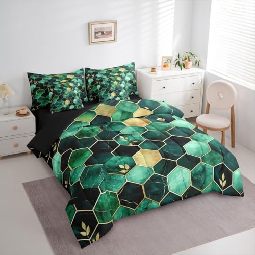 Erosebridal Honeycomb Bedding Set for Kids Teens,Gradient Mable Texture Comforter Set Twin Size,Geometric Hexagon (Comforter+Fitted+Flat Sheet+2 Pillowcases+2 Throw Pillow Covers) 7 Pieces Bed Set