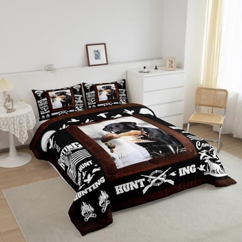 Feelyou Duck Hunting Comforter Hunting and Fishing Bedding Set for Kids Boys Girls Dog Hunter Comforter Set Wild Animal Inner Fill Duvet Set 1 Comforter Set with 2 Pillowcases Queen Size