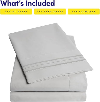 1500 Supreme Collection Twin XL Sheet Sets Light Gray Silver - 3 Piece Bed Sheets and Pillowcase Set for Twin XL Mattress - Extra Soft, Elastic Corner Straps, Deep Pocket Sheets, Twin XL Silver Gray