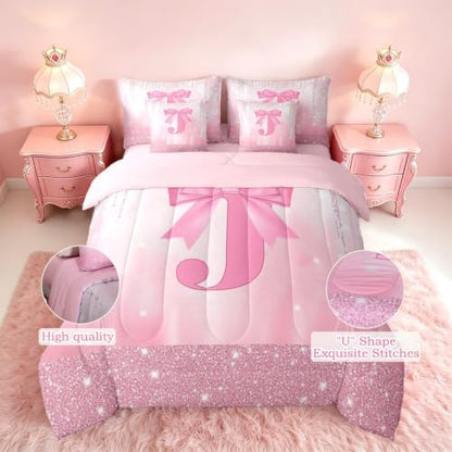 Feelyou Kids Pink Bowknot Bed in A Bag Queen Size for Boys Girls