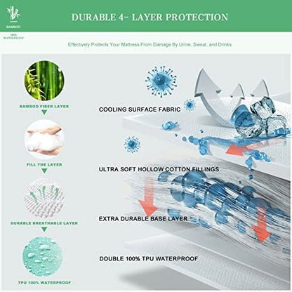 UNILIBRA Full Mattress Protector Waterproof Rayon from Bamboo, Deep Pocket Mattress Pad Cover Fit up to 6''- 19'', Breathable Soft Filling Quilted Fitted Mattress Topper