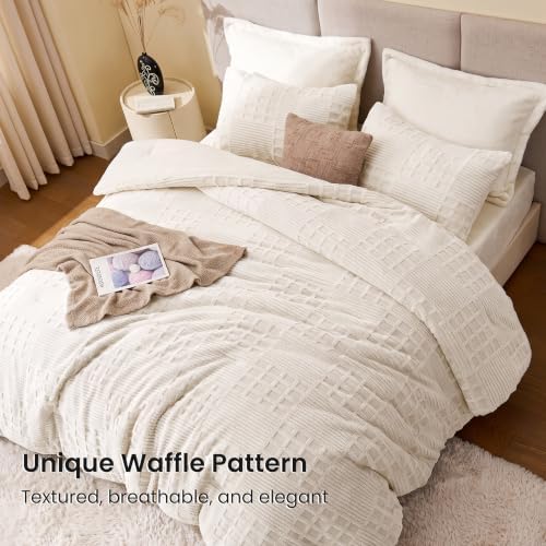 EXQ Home Waffle Fluffy Comforter Set Queen Size - Beige