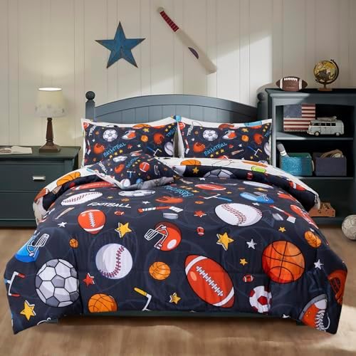 A Nice Night Rugby Basketball 6pc Boys Queen Comforter Sets,Gray