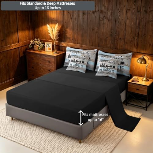 Erosebridal 7 - Piece King Comforter Set with 2 Pillowcases, RV Camper Bedding Set for Kids Teens Adult Men Retro Wood Camp Camper Bed in a Bag with Flat Sheet, Fitted Sheet Rustic Farmhouse Decor