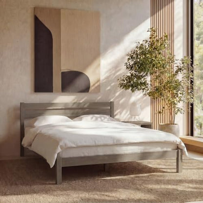 LIFEMENT Full Bed Frame with Headboard Classic Wood Platform, Noise Free, Under Bed Storage, No Box Spring Needed, Easy Assembly, Gray