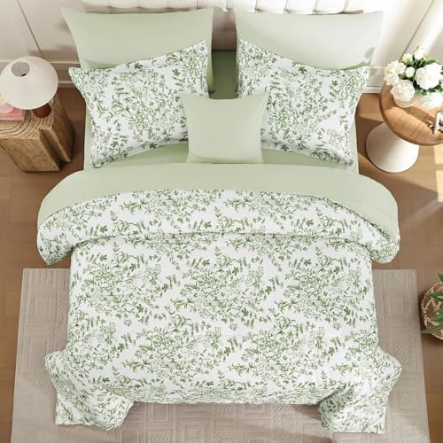 WONGS BEDDING 8 Pieces Full Size Comforter Set Green Floral Bed Set