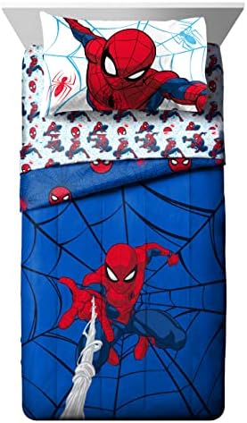 Marvel Spiderman Twin Comforter Set 5 Piece Kids Bedding for Boys, Blue