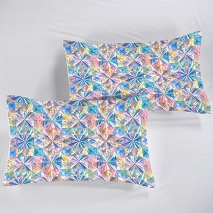 Geometric Comforter Full/Queen, Iridescent Prism Bedding for Girls