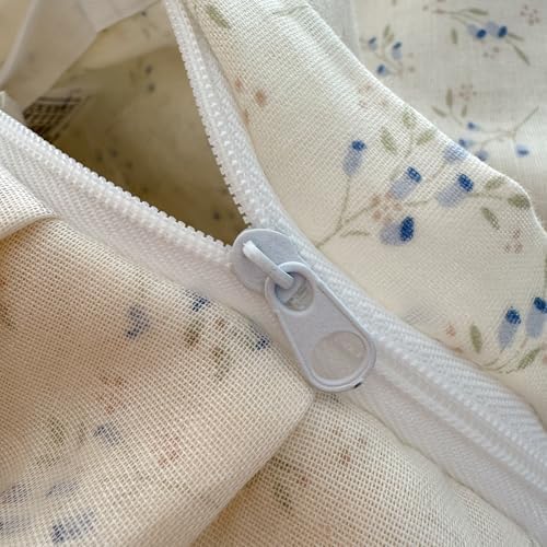 VM VOUGEMARKET Cute Rabbit Duvet Cover Twin with Ruffles Botanical Flower Duvet Cover with Zipper Ties Soft Muslin Cotton Romantic Girls Lace Comforter Cover with 2 Pillow Shams