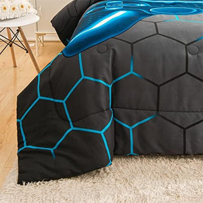 NTBED 5Pcs Full Gamer Comforter Set for Boys Kids Gaming Bedding Sets Blue
