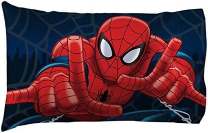 Jay Franco Kids Sheet Set with Fitted, Flat Sheets & Pillow Cover - Ultra-Soft Bedding with Pillowcase for Room Decor, Blue - Spiderman, 3 Piece Twin