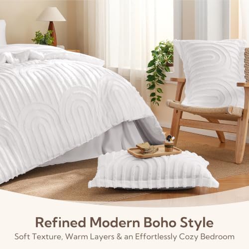 MR&HM Boho Comforter Set King 7pcs, White Western Arch Tufted Bedding Set