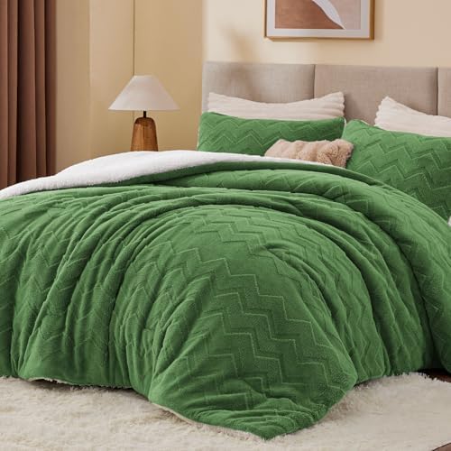 BEDELITE Fluffy Sherpa King Comforter Set,Sage Green