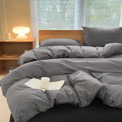 NSNLGSGC Gray Plaid Duvet Cover Set, Twin