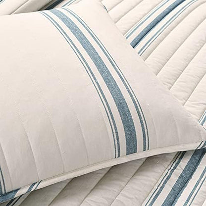 Lush Decor Farmhouse Stripe Reversible Cotton Quilt King Size 3 Piece Set Blue - Farmhouse Bedding Set King Quilt - Striped Bedding