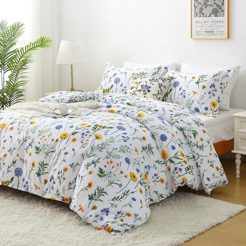 Mooreeke Floral Twin Size Comforter Sets, Dandelion Floral Botanical Patterned Bedding for All Seasons, 2-Piece Vintage Bed in a Bag with Fluffy Quilted Reversible Comforter & Pillow Sham