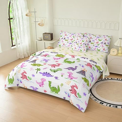 6pc Dinosaur Comforter Set for Boys,Full Size Bedding Sets for Teen,Kids Comforter Set with 1 Quilt+1 Flat Sheet+1 Fitted Sheet+2 Pillowcases+1 Cushion Cover(C-Dinosaur Full)