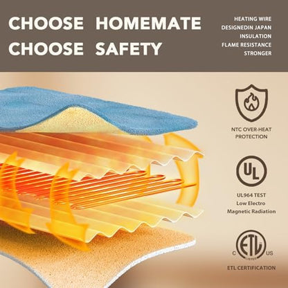 Homemate Heated Electric Blanket Twin 62"x84" Heating Throw Blanket