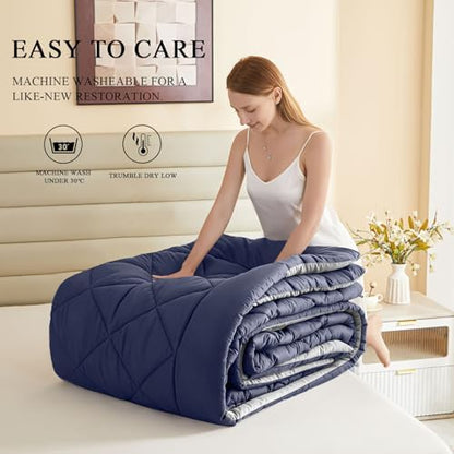 120x98 Oversized King Comforter,Super King Size Comforter Oversized, All Season Soft Lightweight Quilt Down Alternative Duvet Insert with 8 Corner Tabs, Navy/Grey