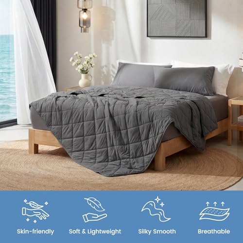 Cozy Bliss Cooling Blanket for Hot Sleepers Queen Size, Q-Max 0.45 Cooling Comfort, Cold Blankets for Night Sweats Sleeping, Ultra-Cool Lightweight Breathable Summer Blanket for Bed, Charcoal Grey