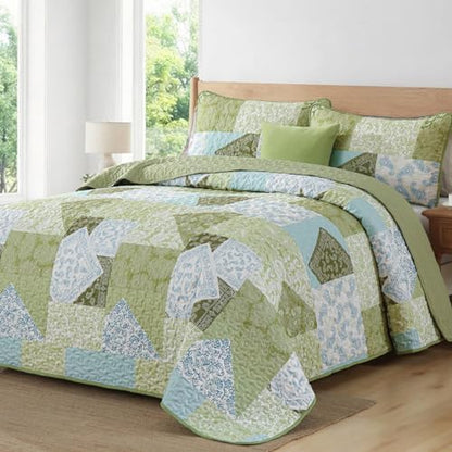 Mybedsoul Boho Quilt King Size, Patchwork Bedding Set, Sage Green