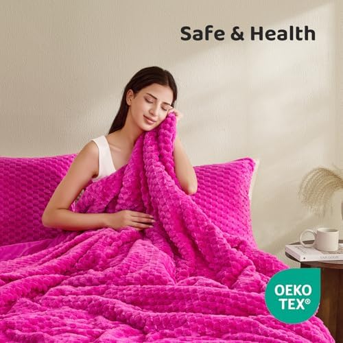 Petrichor Fluffy Twin Comforter Set - Ultra-Soft Pink Flannel Thick Comforter for Queen Bed, Luxury Warm Bedding Set for Winter & Fall, Cozy Fuzzy Bed Set 2 Pieces (1 Comforter & 1 Pillowcase)
