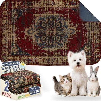 Washable Pee Pads for Dogs 24"x36" 2 Pack Reusable Puppy Potty Pad