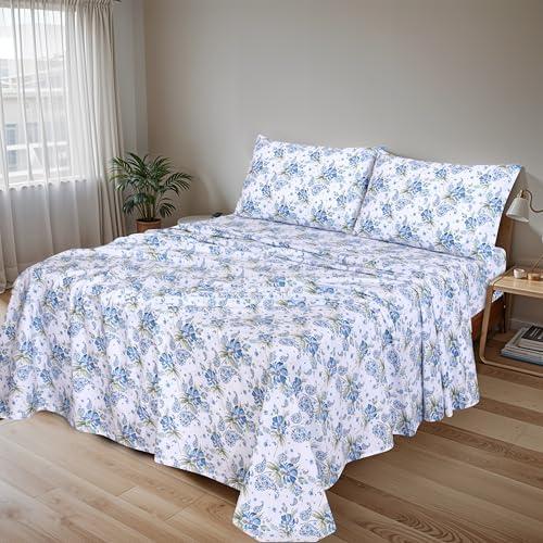 RUVANTI 100% Cotton California King Sheets, Percale Sheet Set, Paislyona