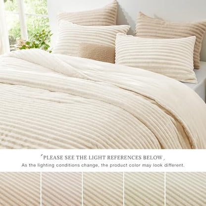 EXQ Home Fluffy Comforter Set Full Size,3 Pieces Bed Set,Beige