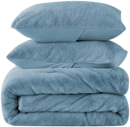 BEDELITE Faux Fur Twin Comforter Set Blue Fog,Warm Comforter for Winter