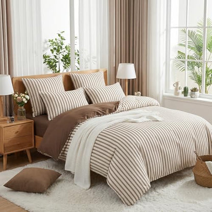 Nayoroom Brown Striped Comforter Set Full Mocha Stripe Bedding