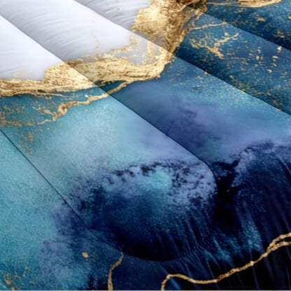 CCoutueChen Marble Comforter Set Queen Size Blue Purple Watercolor Marble Bedding Set 3 Pieces Modern Aesthetic Bedding Women Men Soft Lightweight Comforter for All Season,2 Pillowcases