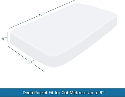 SPRINGSPIRIT Cot Sheets 30" x 75" x 9", 4 Piece Cot Sheet Set (2 Pack), Cot Size Fitted Sheets with Narrow Twin/Camp Bunk/Rvs Bunk/Guest Beds/Trifold Mattress, White