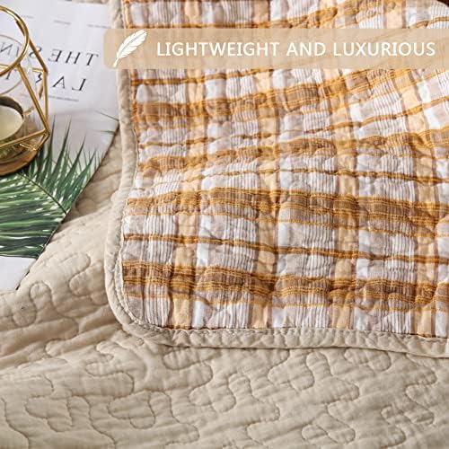 Secgo Quilt King Size - 100% Cotton Bedding Set (98 * 106 Inch) with 2 Pillow Shams, Patchwork Reversible Lightweight Bedspread, Quilted Coverlet Fit All-Season
