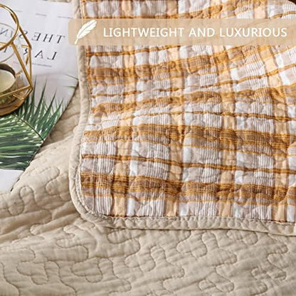Secgo Quilt King Size - 100% Cotton Bedding Set (98 * 106 Inch) with 2 Pillow Shams, Patchwork Reversible Lightweight Bedspread, Quilted Coverlet Fit All-Season