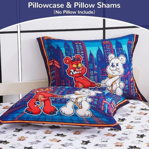 Viviland Twin Bedding Set for Boys 5 Piece Bed in a Bag with Comforter, Sheets, Pillowcases Soft Microfiber Kids Comforter Set, Oeko Certified, Machine Washable, Retro Arcade Game Theme