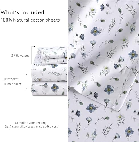 RUVANTI 100% Cotton Twin Sheets, Percale Weave Twin Sheet Set, Coastal Blue