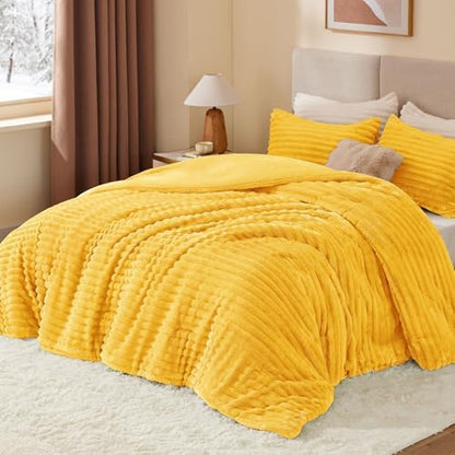 BEDELITE Fleece Twin/Twin XL Comforter Set, Fluffy Bed Set, Bright Yellow